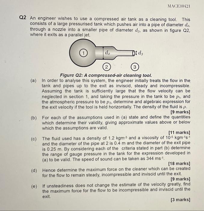 Solved MACE10421 Q2 An engineer wishes to use a compressed | Chegg.com