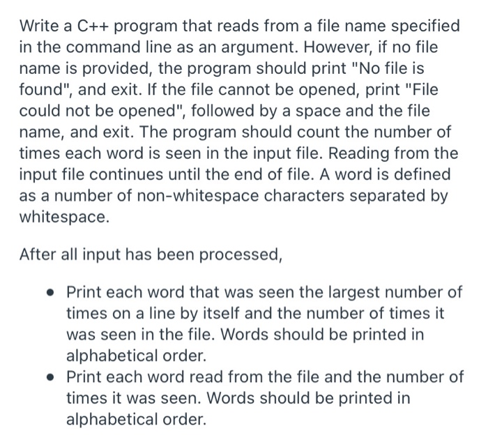 Solved Write a C++ program that reads from a file name | Chegg.com
