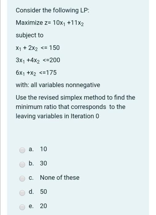 Solved Consider The Following Lp Maximize Z 10x1 11x2