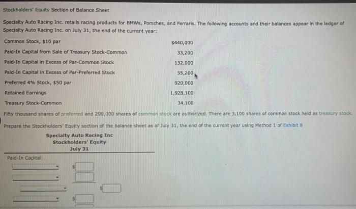 Solved Stockholders' Equity Section of Balance Sheet | Chegg.com