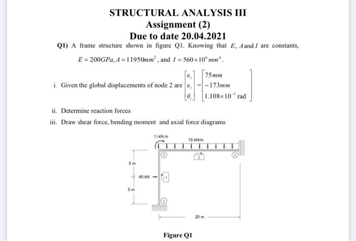 Solved STRUCTURAL ANALYSIS III Assignment (2) Due to date | Chegg.com