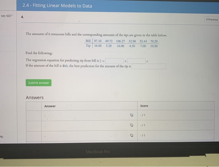 Solved 2.4 - Fitting Linear Models to Data sec 607