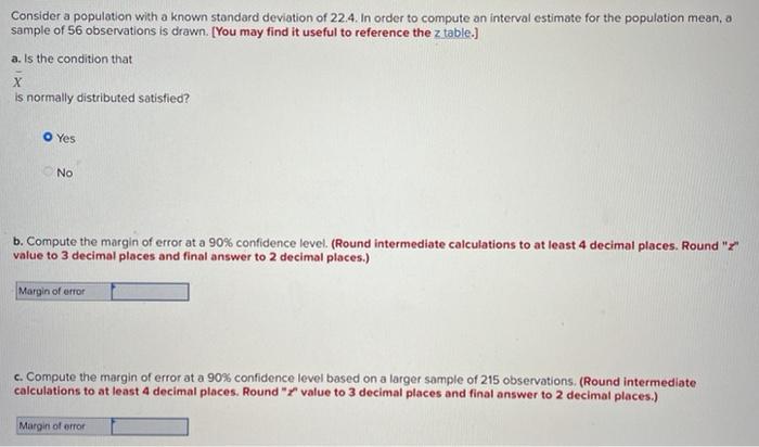 Solved Consider a population with a known standard deviation | Chegg.com