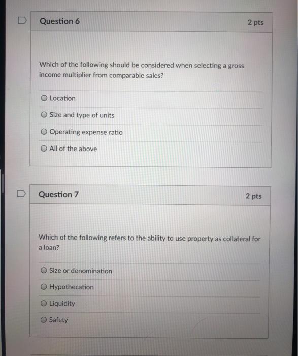 Solved Question 6 2 pts Which of the following should be | Chegg.com
