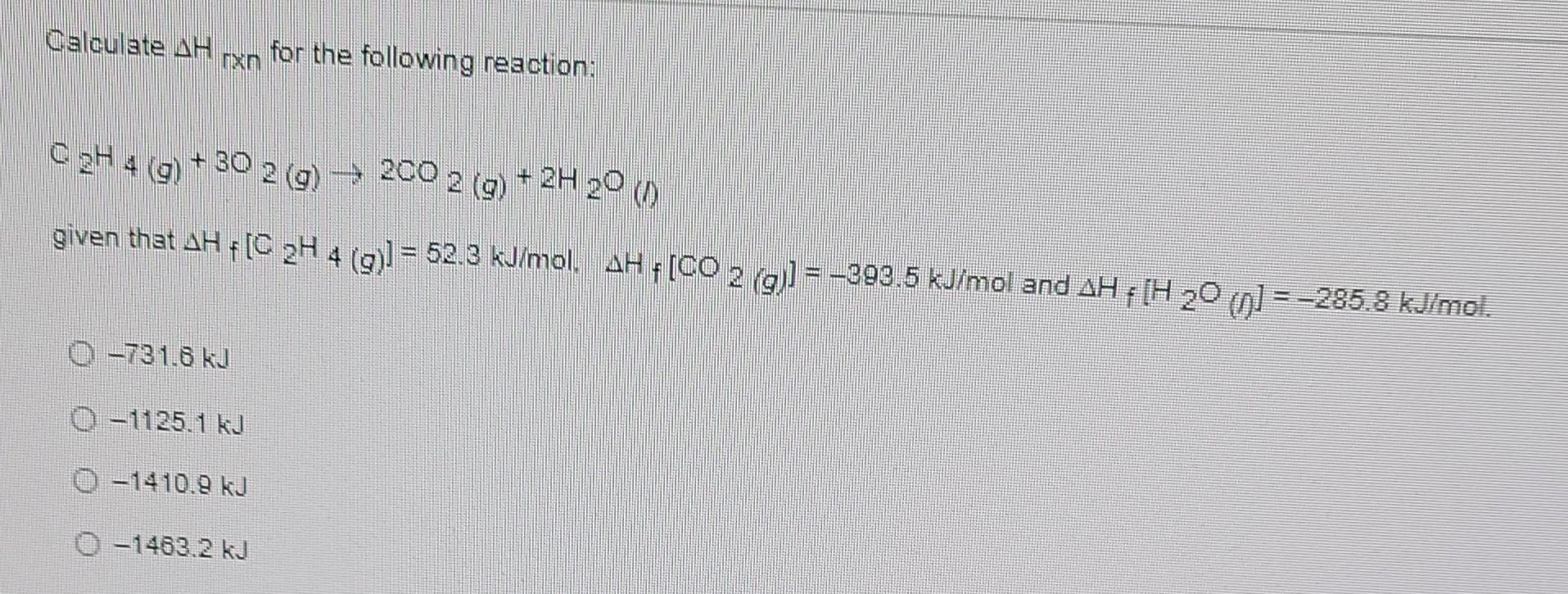 Solved Which of the following has a standard enthalpy of