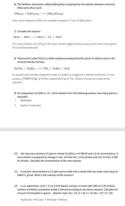 Solved 6) The fertilizer ammonium sulfate ((NH4)2SO4] is | Chegg.com