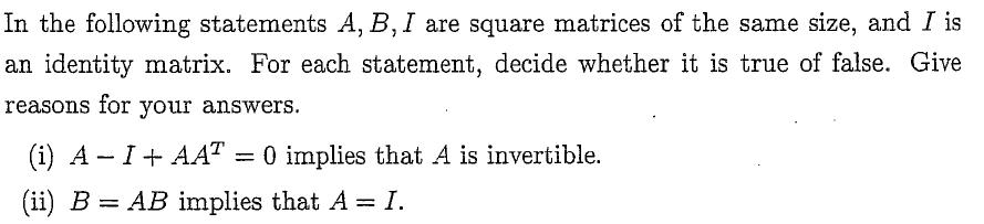 Square Statements Examples Solved In the following statements A, B, I are square | Chegg.com