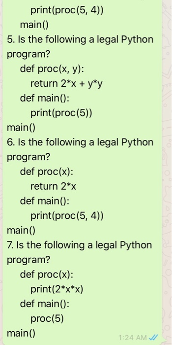 Solved print(proc(5, 4)) main() 5. Is the following a legal | Chegg.com