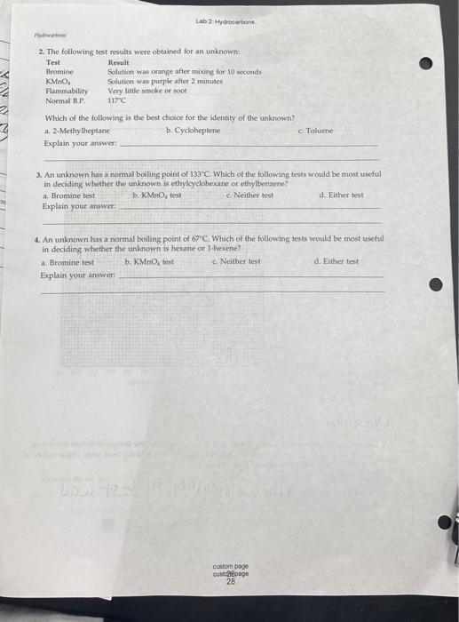 Solved 2. The following test results were obtained for an | Chegg.com