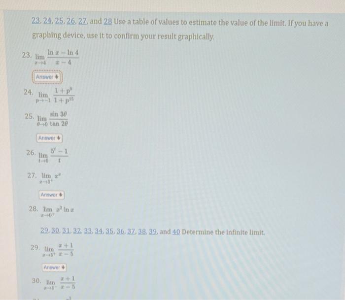 Solved 23. 24. 25,26,27 and 28 Use a table of values to | Chegg.com