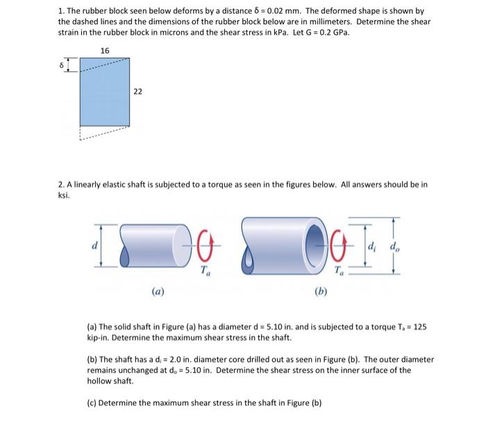 Solved 1. The rubber block seen below deforms by a distance | Chegg.com