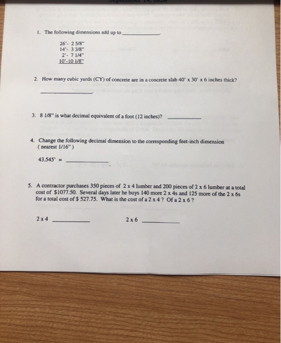 Solved 1 The Following Dimensions Add Up To 26 2 5 8 Chegg Com