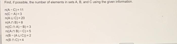Solved Find, if possible, the number of elements in sets A, | Chegg.com