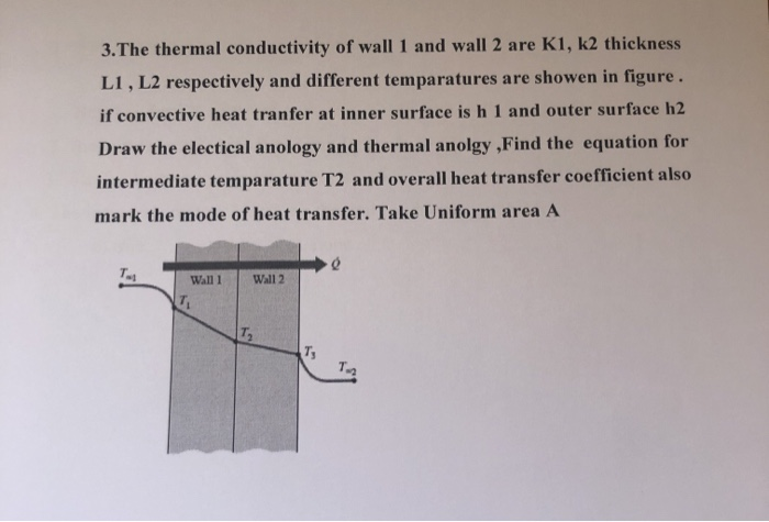 Solved 3. The thermal conductivity of wall 1 and wall 2 are | Chegg.com
