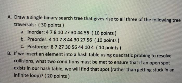 Solved A. Draw a single binary search tree that gives rise | Chegg.com