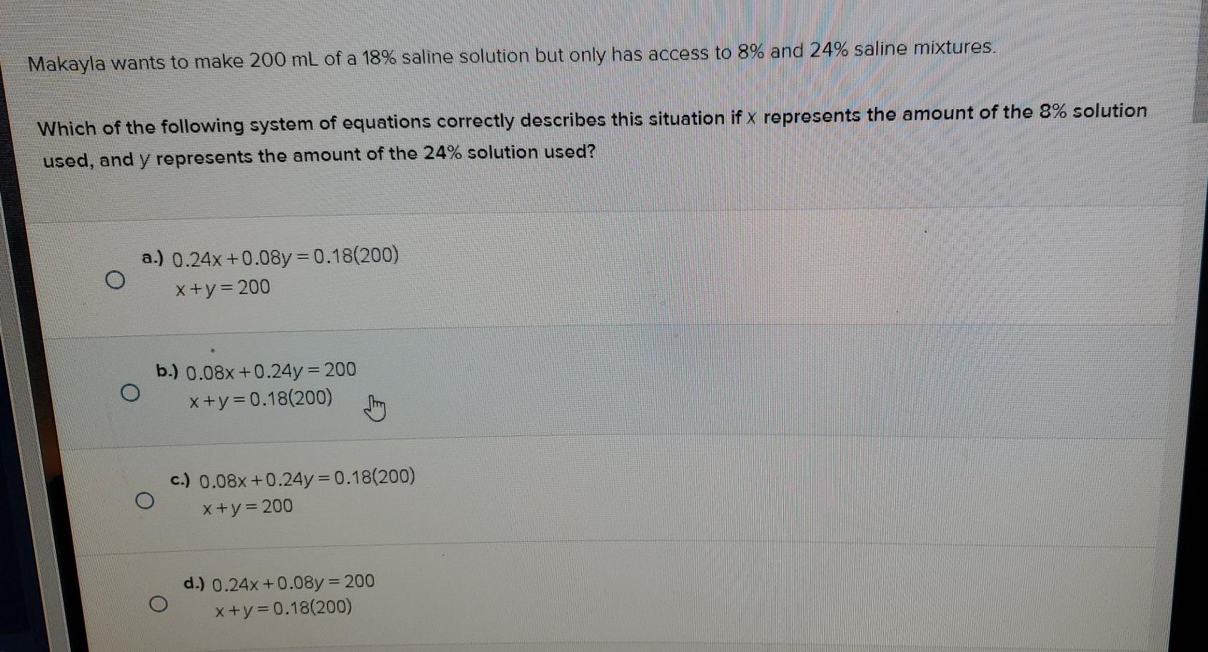 Solved Makayla Wants To Make 200 Ml Of A 18 Saline Solution