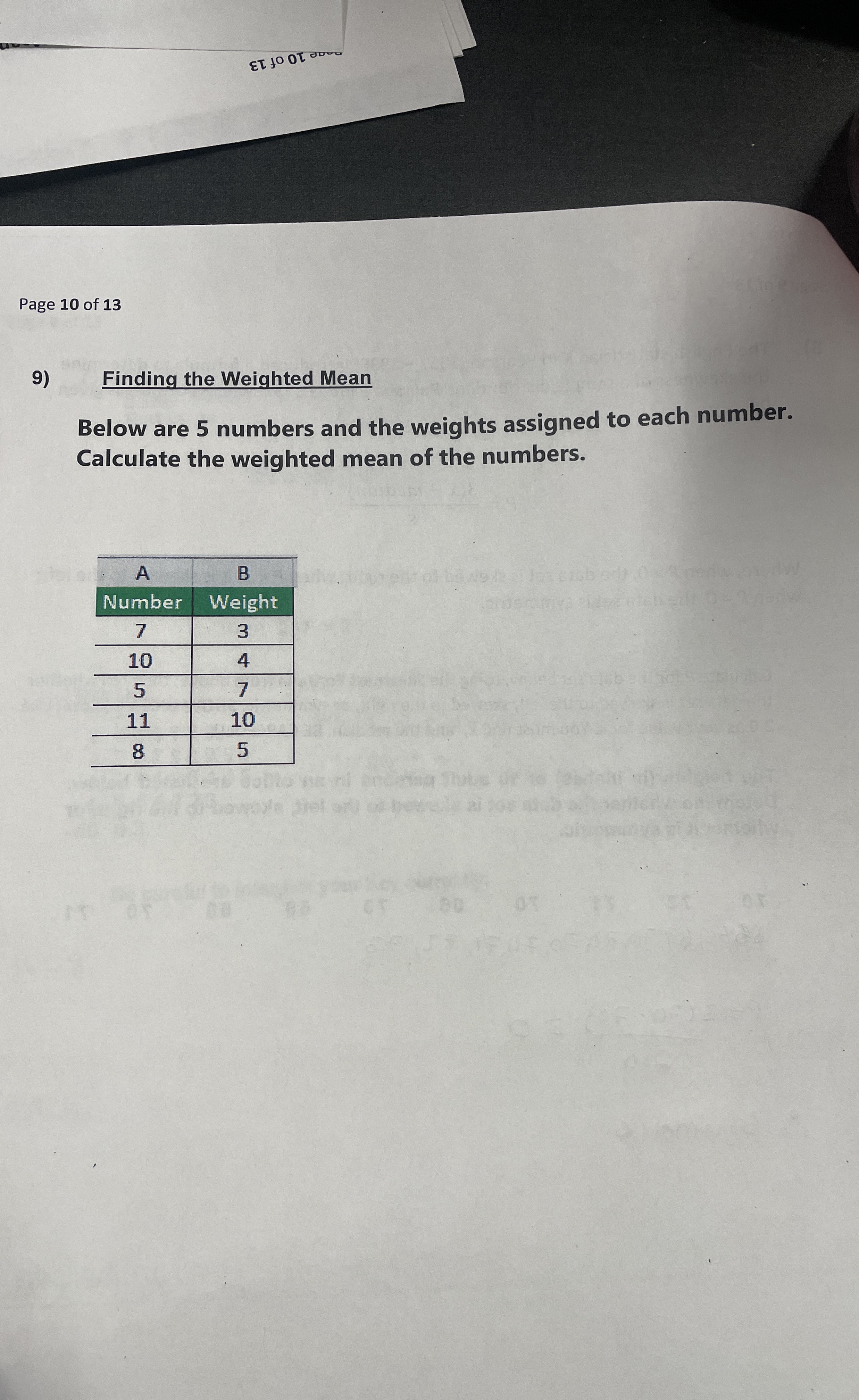 Solved Page 10 ﻿of 13Finding the Weighted MeanBelow are 5 | Chegg.com