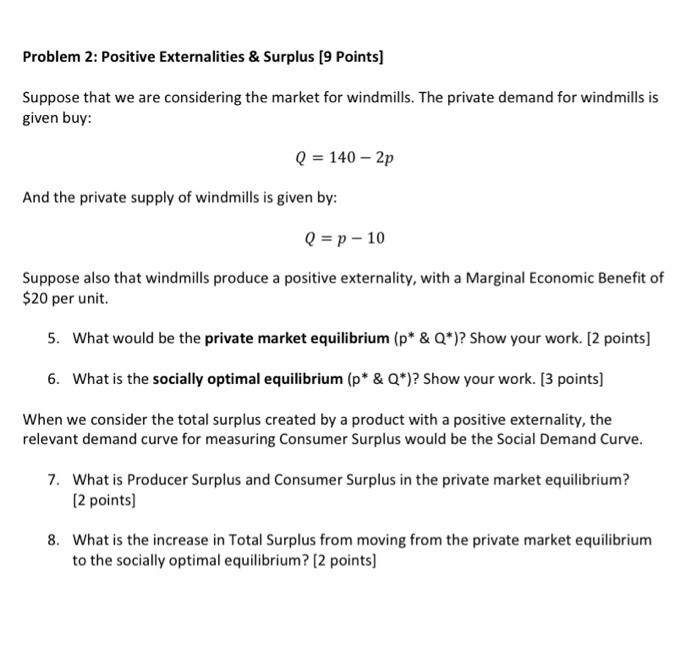 Solved Problem 2: Positive Externalities & Surplus [9 | Chegg.com