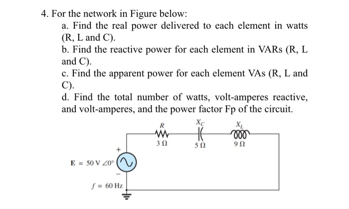 Solved 4. For the network in Figure below: a. Find the real | Chegg.com