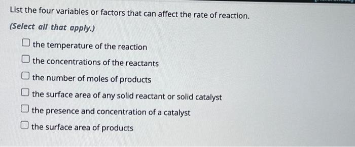Solved List the four variables or factors that can affect | Chegg.com