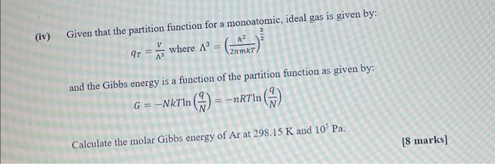 Solved h2 (iv) Given that the partition function for a | Chegg.com
