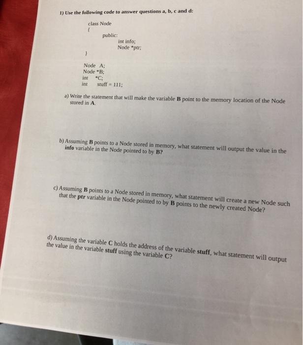 Solved 1) Use the following code to answer questions a, b, c | Chegg.com