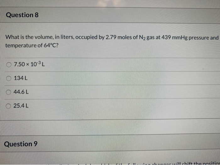 Question 8 What is the volume, in liters, occupied by