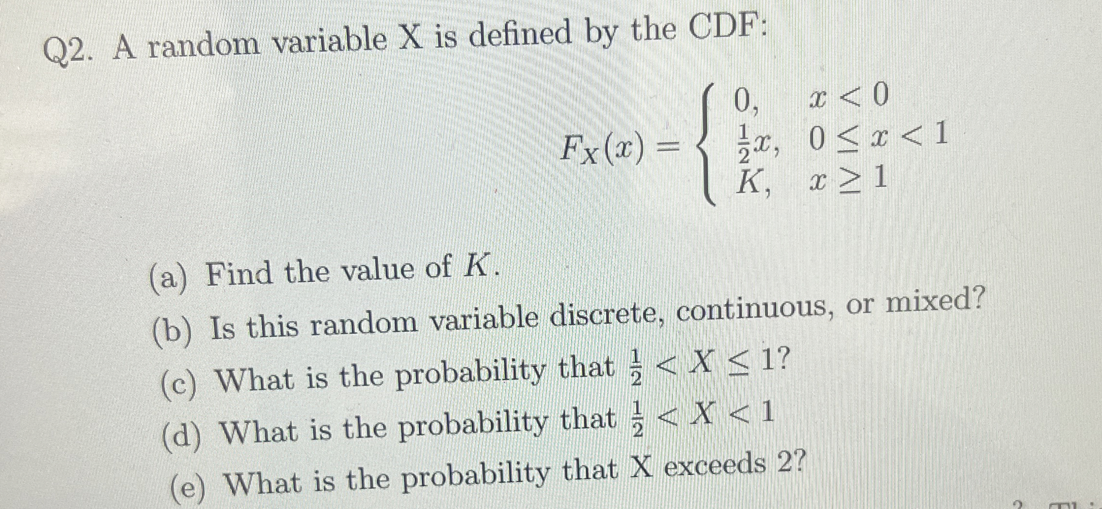 Solved Q2. ﻿A random variable X is defined by the CDF | Chegg.com