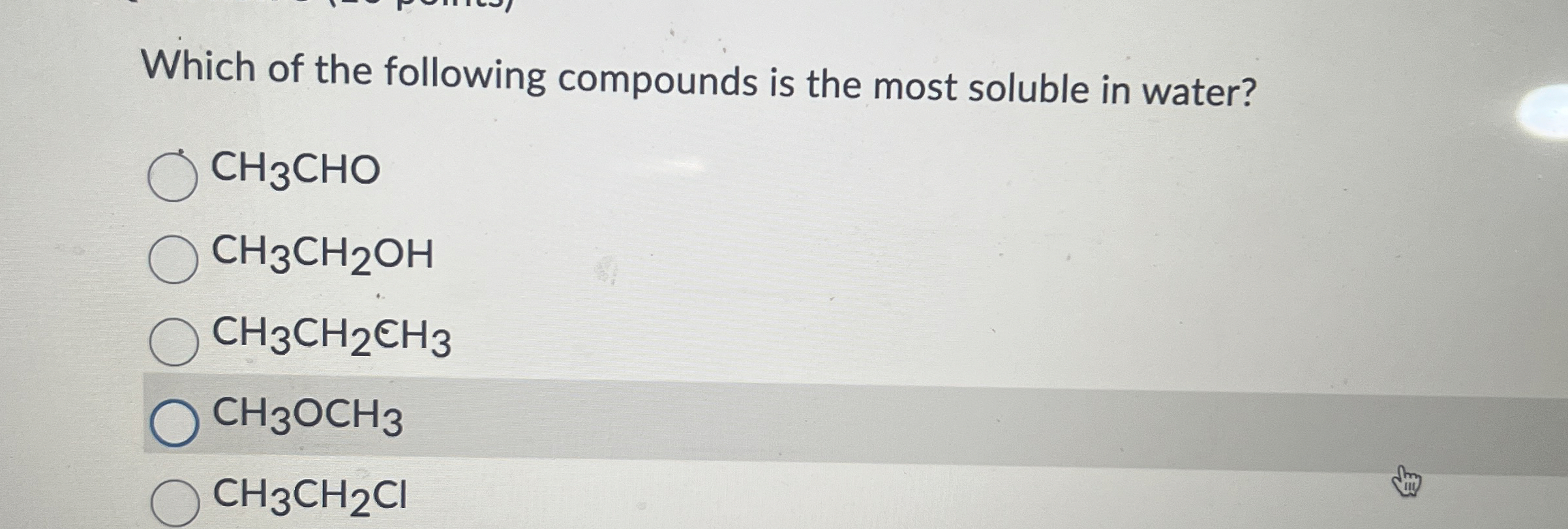 Solved Which of the following compounds is the most soluble | Chegg.com
