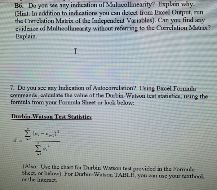 Solved B6 Do You See Any Indication Of Multicollinearity Solved B6 Do You See Any Indication