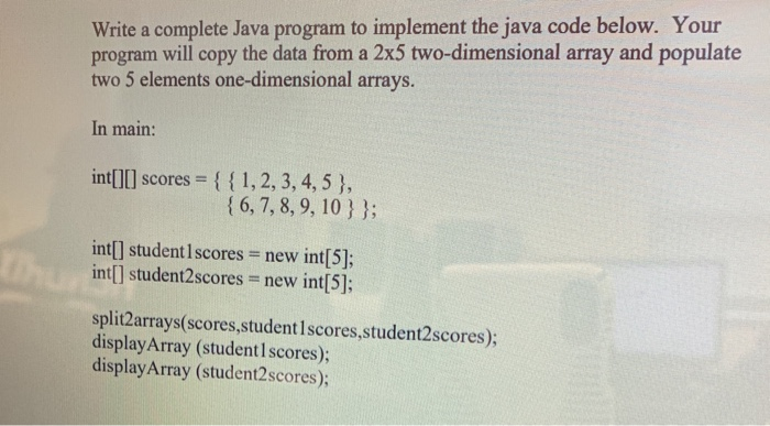 Solved Write a complete Java program to implement the java | Chegg.com