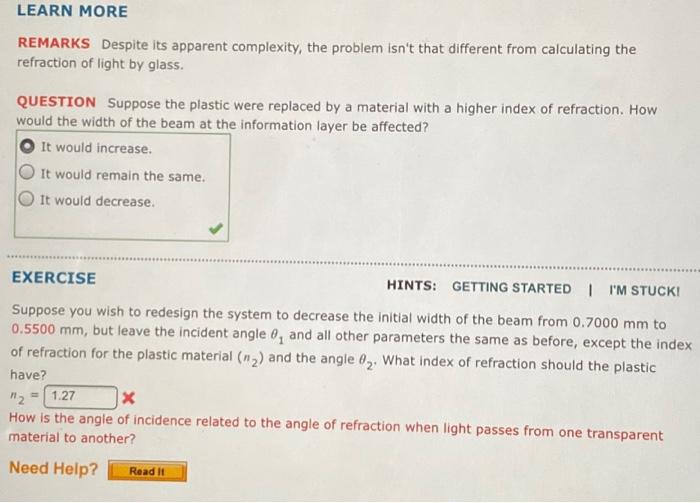 Solved EXAMPLE 22.4 Refraction of Laser Light in a Digital | Chegg.com
