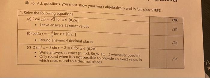 Solved For ALL questions, you must show your work | Chegg.com