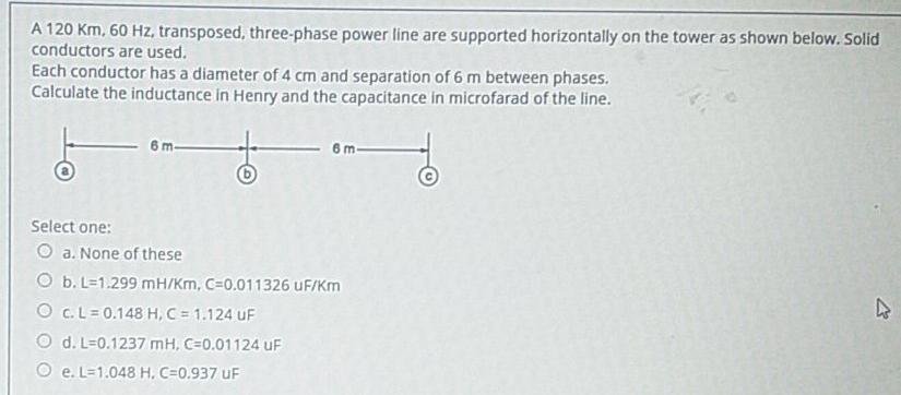 Solved A 120 Km. 60 Hz, transposed, three-phase power line | Chegg.com