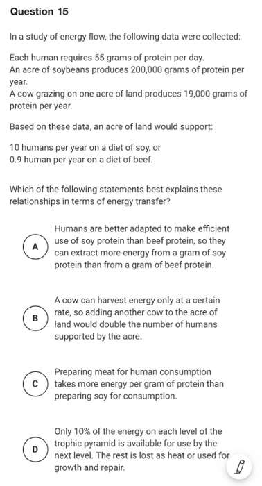 Solved Question 15 In A Study Of Energy Flow, The Following | Chegg.com