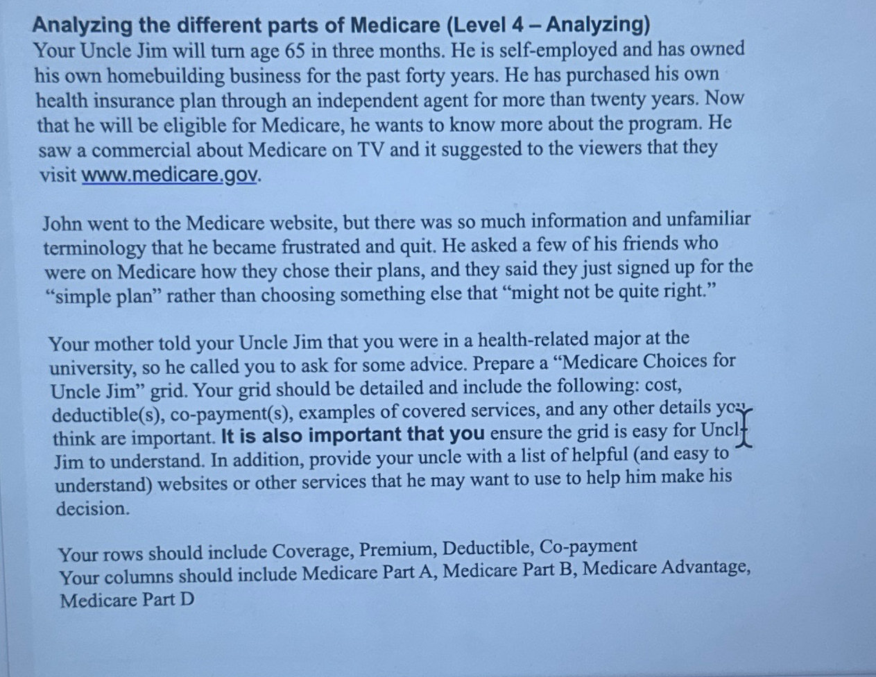 Solved Analyzing the different parts of Medicare (Level | Chegg.com