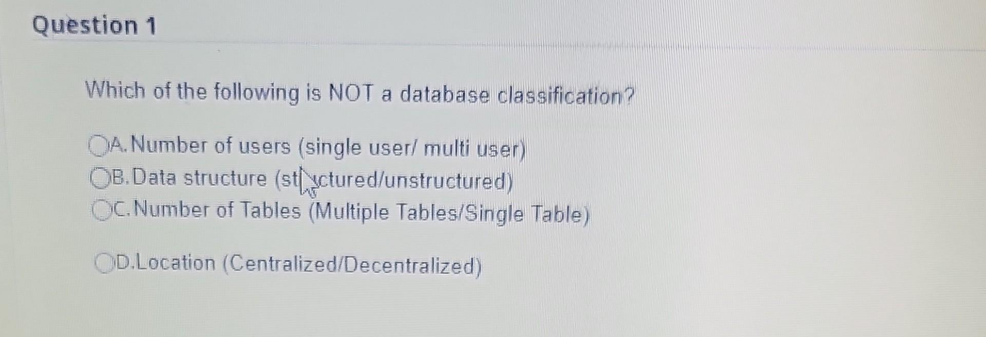 Which of the following is NOT a database | Chegg.com