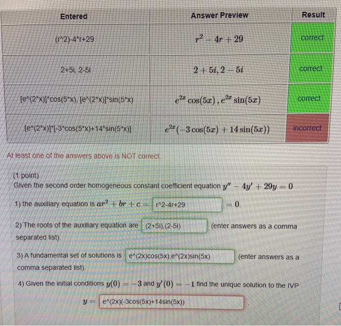 Solved Entered Answer Preview Result (r^2)-4*r+29 72 4r + 29 | Chegg.com