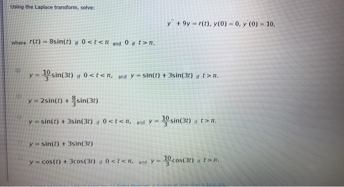 solved-using-the-laplace-transform-solve-y-9y-r-t-chegg