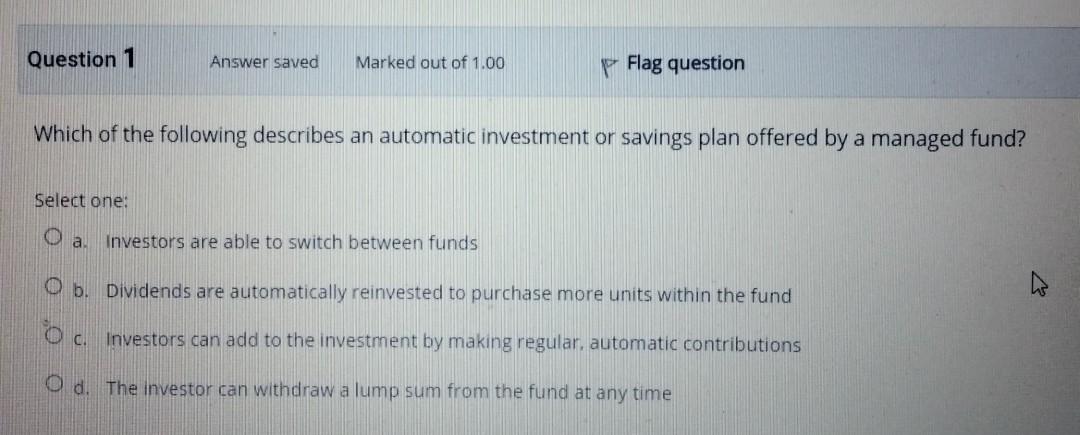 Solved Question 1 Answer saved Marked out of 1.00 p Flag | Chegg.com