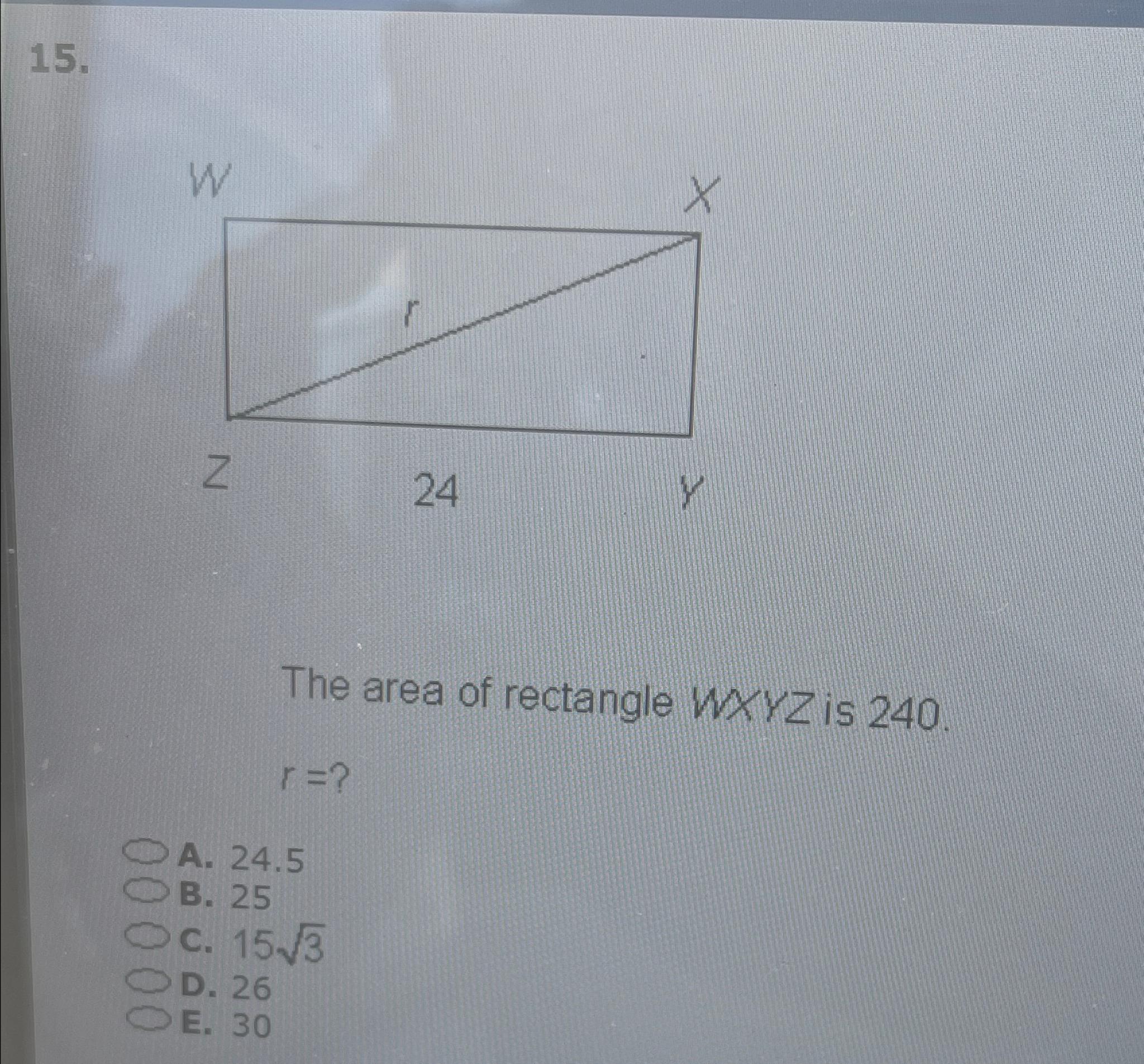 Solved The area of rectangle WxYZ ﻿is