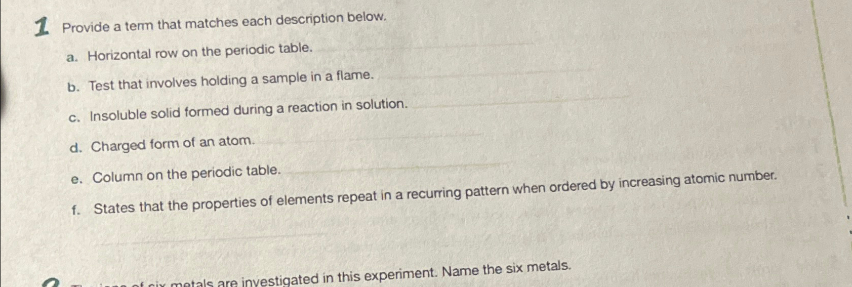 Solved 1 Provide a term that matches each description Chegg