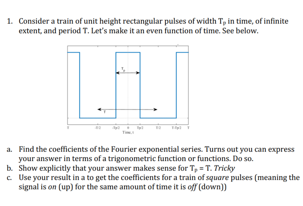 Solved by an EXPERT Consider a train of unit height rectangular pulses ...