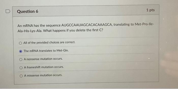 Solved An mRNA has the sequence AUGCCAAUAGCACACAAAGCA, | Chegg.com