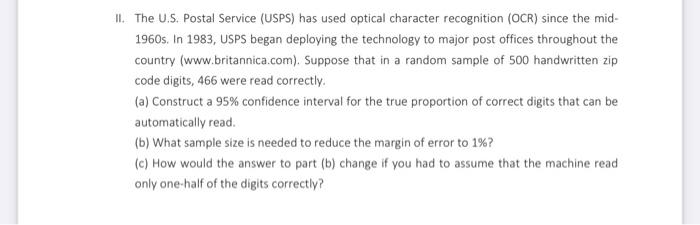 Solved II. The U.S. Postal Service (USPS) Has Used Optical | Chegg.com