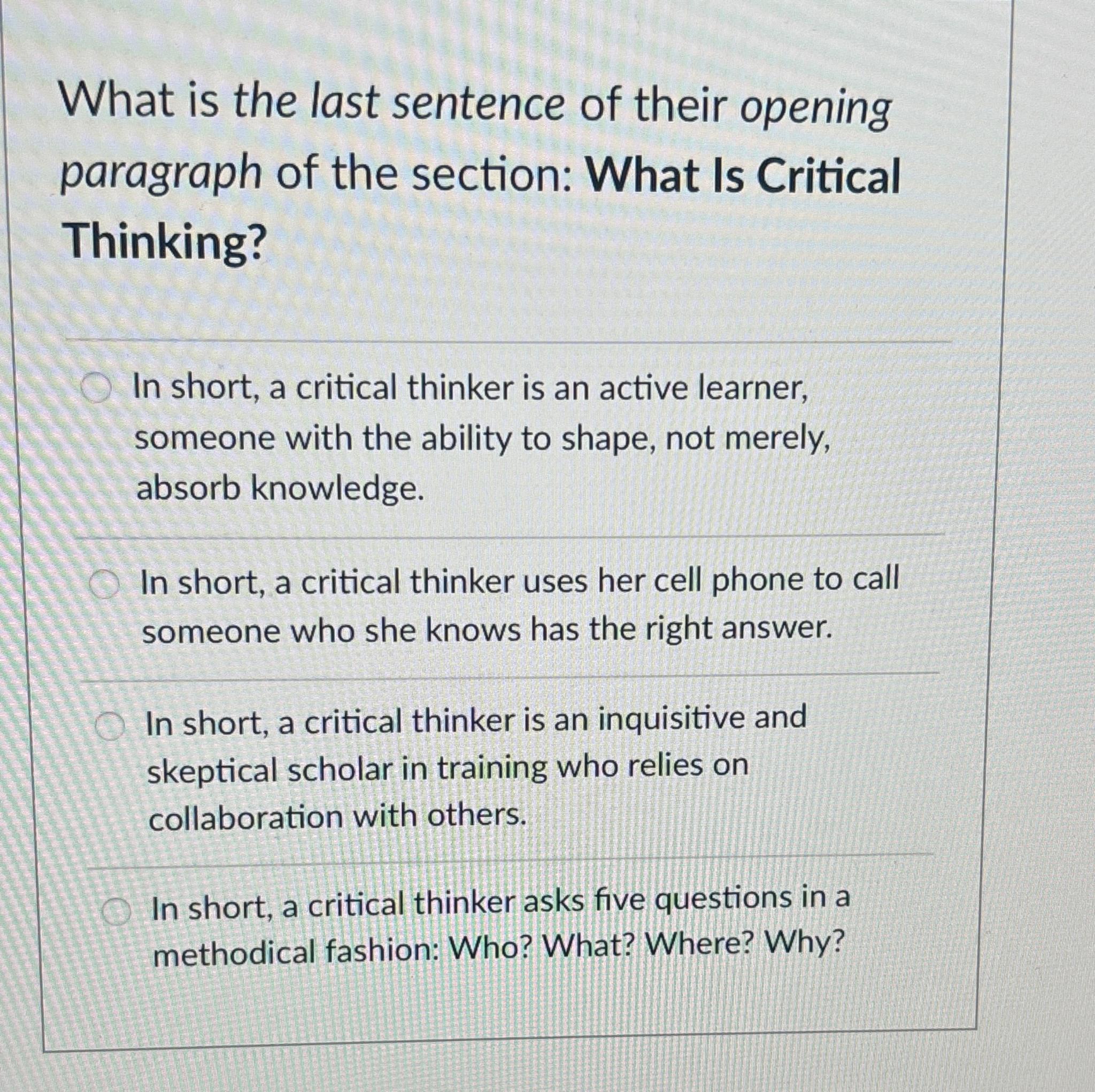 Solved What is the last sentence of their opening paragraph | Chegg.com