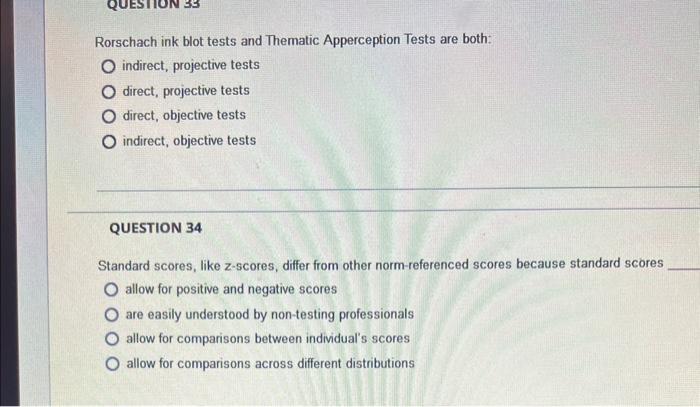 Solved Rorschach ink blot tests and Thematic Apperception | Chegg.com