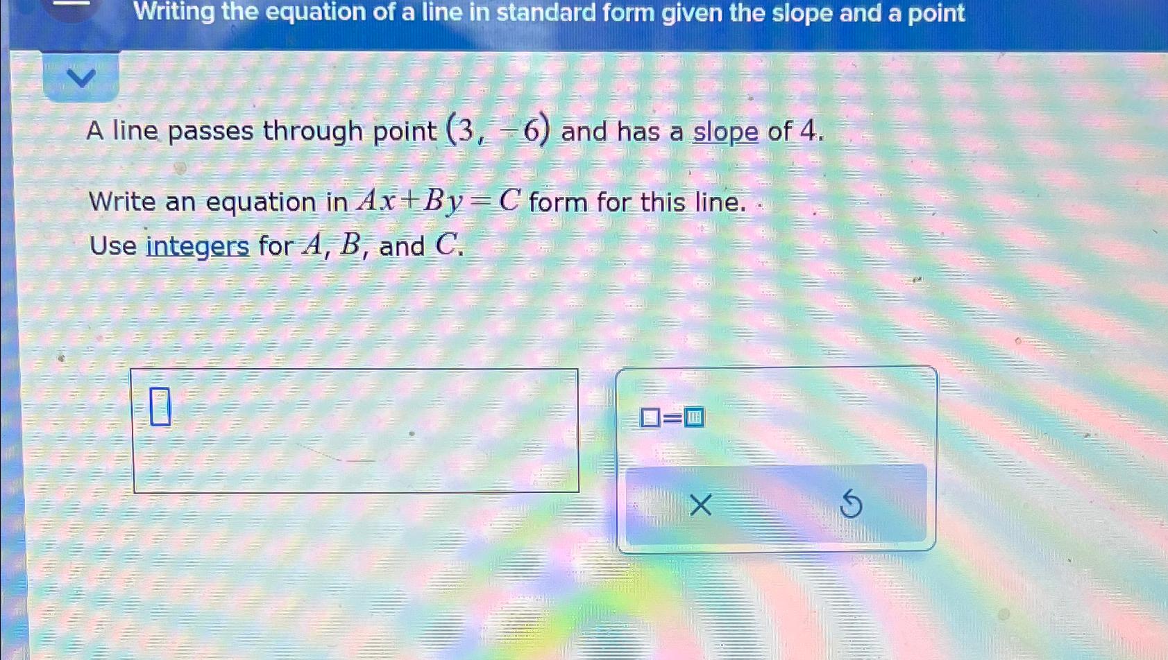 standard form equation of a line with slope and point