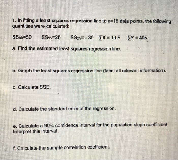 Solved 1. In fitting a least squares regression line to n-15 | Chegg.com