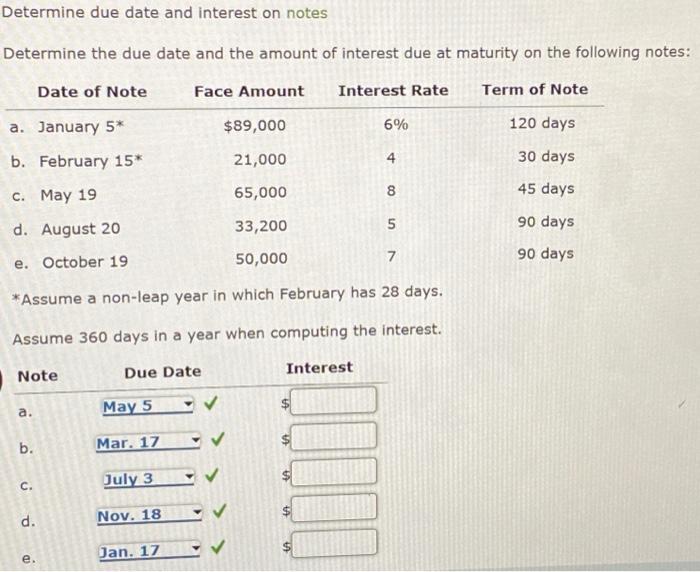 Solved Determine due date and interest on notes Determine | Chegg.com